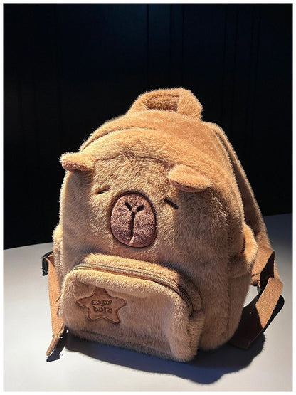 Bolsa Escolar Capivara Pelúcia Mochila Capivara Bolsa de Pelo Casual Versátil Mochila Escolar de Grande Capacidade 2025
