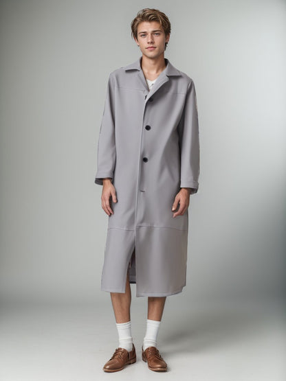 2024 New Men's Long Leather Jackets Goth Punk Button Trench Coat Solid Lapel Collar Long Pu Windbreaker Winter Leather Coats