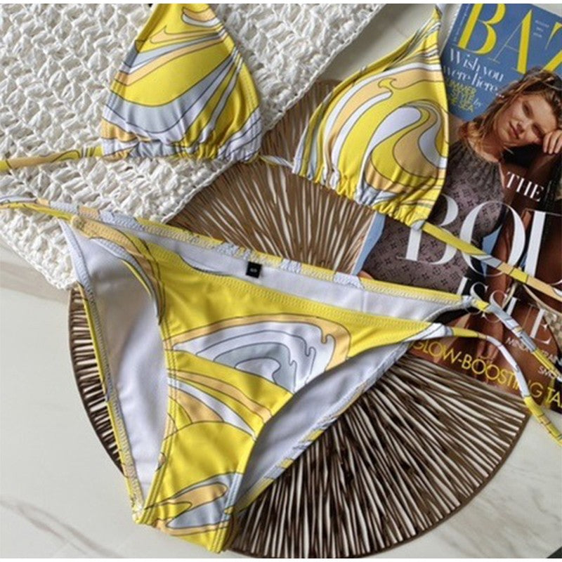 Luxury Design Women's Sexy Small Chest Push-up Kini Set Swimsuit Brand Beach Swimsuit Print Belly-covering Slimming Swimsuit