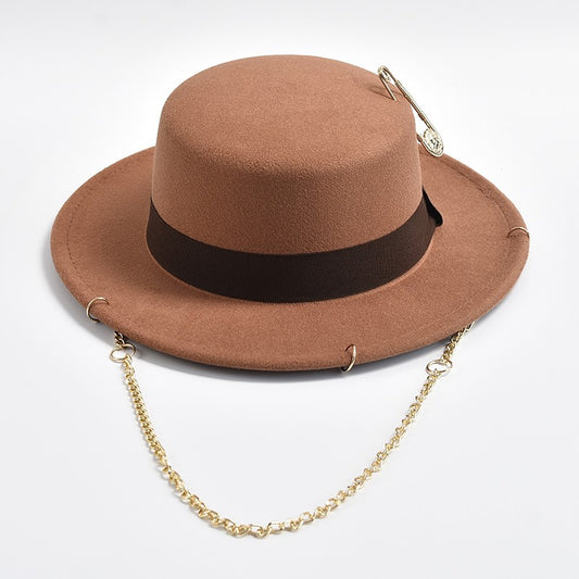 Novo Design de Moda Chapéu Fedora Para Mulheres Homens Corrente de Metal Decorativo Chapéu Jazz Festa Igreja Bonés