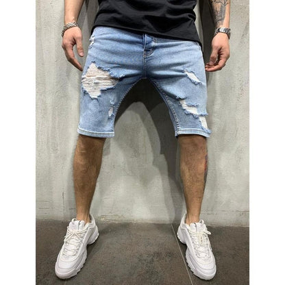 2024 Ripped tassel denim shorts New  Summer Men's Personalized Washable Perforated Denim Pants Large Casual Middle Pants