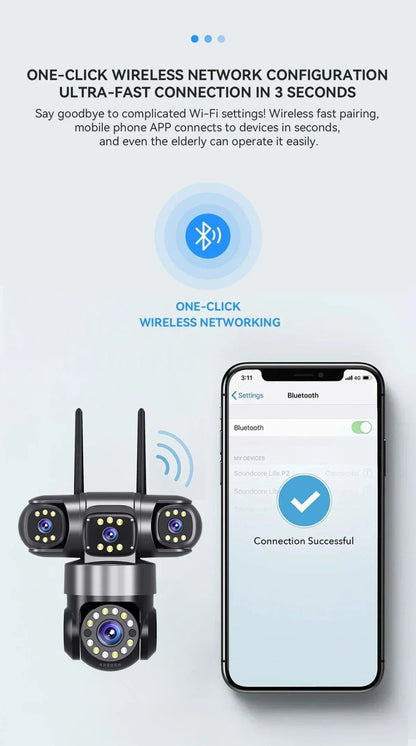 10K 20MP  WIFI IP Camera Outdoor 4 Lens 4 Screens 16X Zoom CCTV Wireless Video Surveillance Cameras 6K 12MP Security Protection