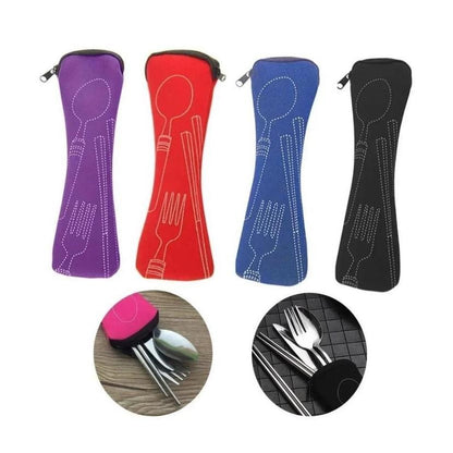 7/3 Peças Conjunto de Talheres de Aço Inoxidável para Acampamento ao Ar Livre Faca de Bife Garfo Colher para Comida Ocidental Bolsa de Pano Criativa Portátil