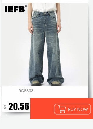 IEFB Calça Jeans Masculina de Verão Azul Velho Lavada Jeans Masculino Reta Casual Masculina Solta Perna Larga Novidade Moda 9C354