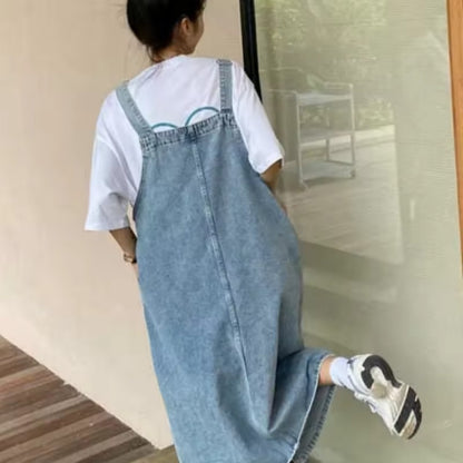 Spring Summer Denim Overall Dress Women Sleeveless Jeans Dresses Fashion Female Solid Slip Casual Loose Spaghetti Strap Dresses