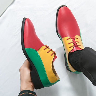 Brand Handmade Patchwork Breathable Men Leather Oxford Shoes Quality Party Shoes Trends Leather Color Block Casual Wedding Shoes