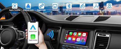 Central Multimídia Automotiva Duplo Din Sem Fio Haudio 10.1" com CarPlay e Android Auto, Rádio Automotivo com BT 4.1/Mirror Link/Câmera de Ré/FM/AM