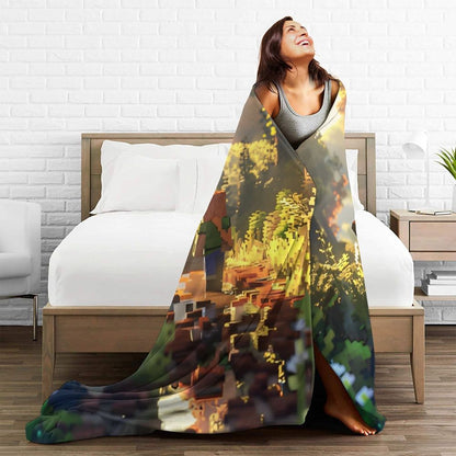Cartoon Mines Pixel Game Crafts Flannel Blanket Super Warm Throw Blanket for Home Decor Decorative Street Trend Bedspread