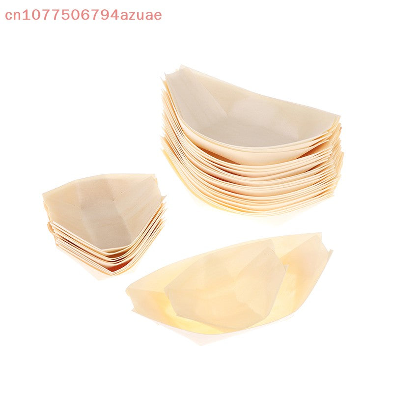 50Pcs Wood Boats Plates Sushi Salad Dessert Bowl Wood Serving Bowl Disposable Sushi Serving Trays Sushi Boat Plates