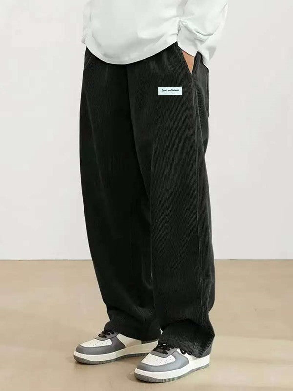 Calças masculinas de veludo cotelê outono, casuais, folgadas, retas, com elástico na cintura e cordão, para uso externo e streetwear