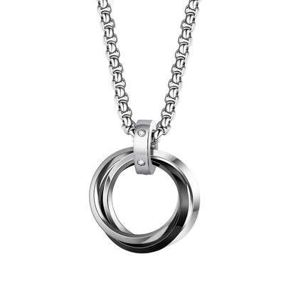 Colar Masculino Hip-hop Três Anéis Aço Titânio Não Desbota Simples Refinado Pequena Personalidade Marca Maré Vermelha Pingente