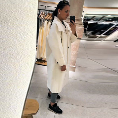 Elegant Women's Overcoat Stand Collar Single Breasted Full Sleeve Solid Female Long Coats 2025 Autumn Fashion Chic Lady Outwear