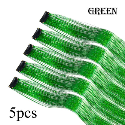 5 Unidades/Pacote Extensões de Cabelo Cintilantes Presilhas Arco-Íris Brilhantes Mechas de Cabelo Resistentes ao Calor Extensões de Cabelo Cintilantes para Tranças