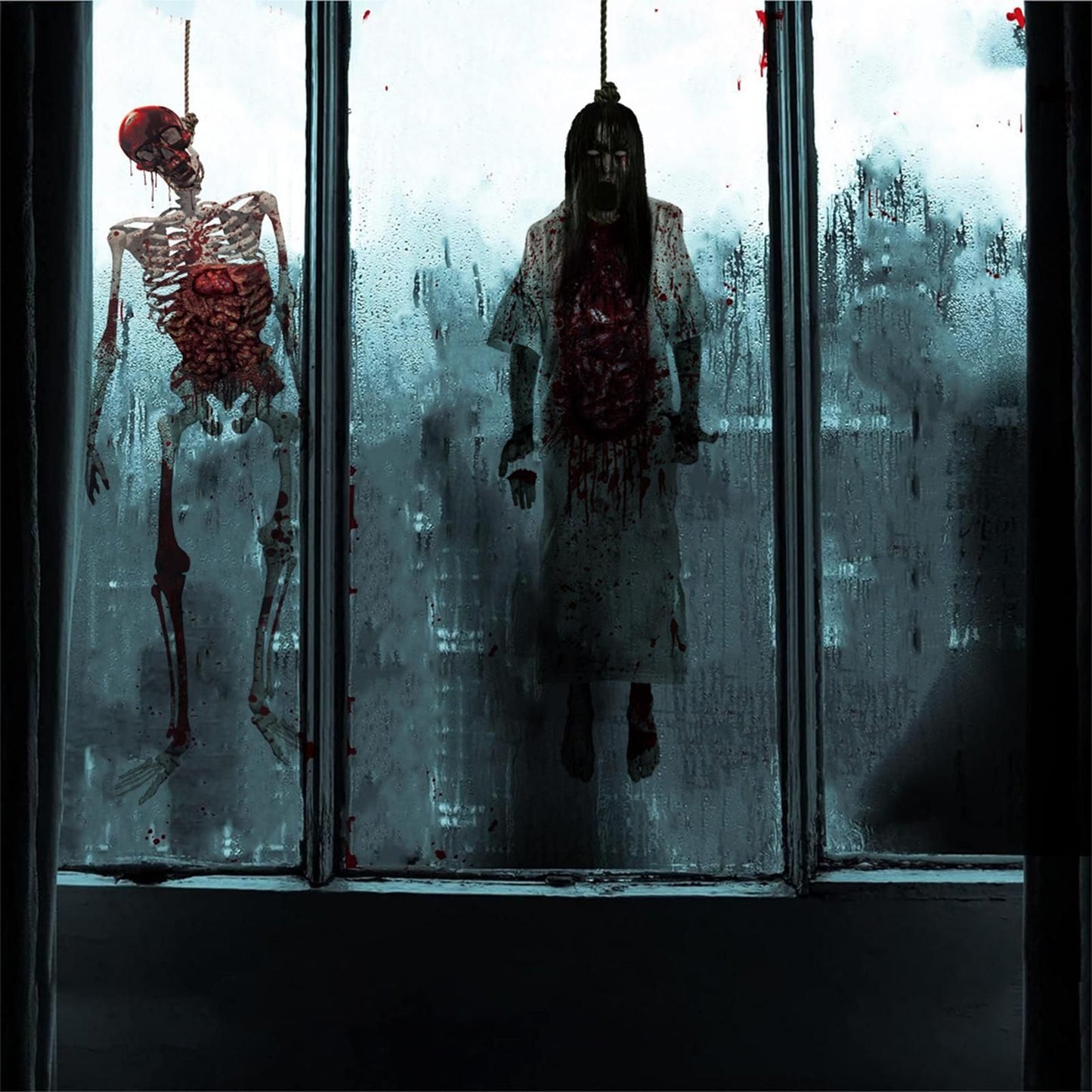 Halloween Skeleton Ghost Window Electrostatic Sticker Horror Female Ghost Window Clings Decals Bloody Halloween Party Decor
