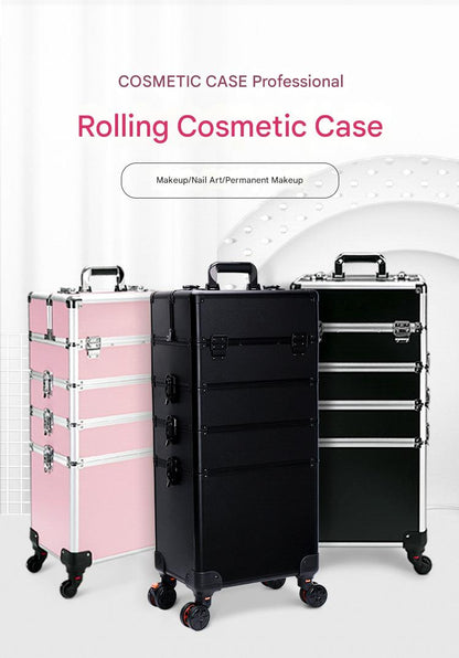 Cosmetic Case Rolling Luggage Makeup Train Trolley Large Capacity Suitcase with Lock Swivel Wheels For Salon Barber Manicurist