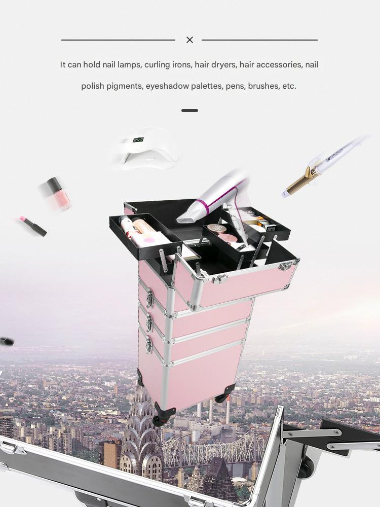 Cosmetic Case Rolling Luggage Makeup Train Trolley Large Capacity Suitcase with Lock Swivel Wheels For Salon Barber Manicurist