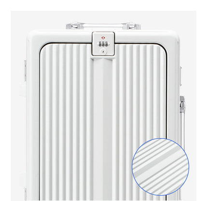 20/24 Inch Front Open Luggage Multifunctional Aluminum Frame Trolley Case with USB Cup Holder Large Boarding Box Suitcase