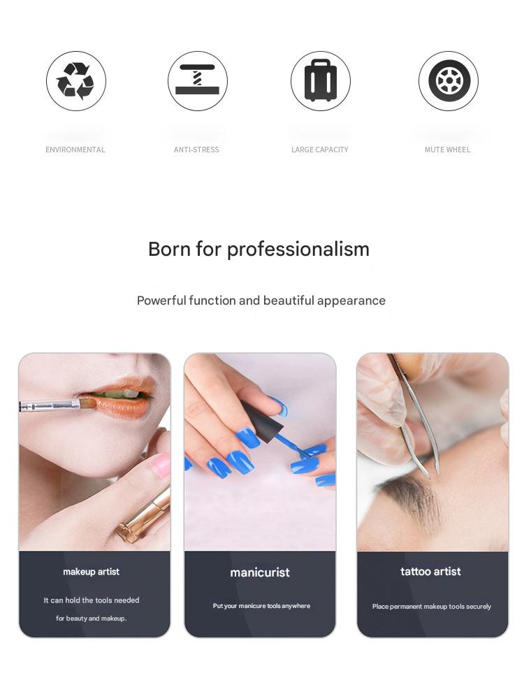 Cosmetic Case Rolling Luggage Makeup Train Trolley Large Capacity Suitcase with Lock Swivel Wheels For Salon Barber Manicurist