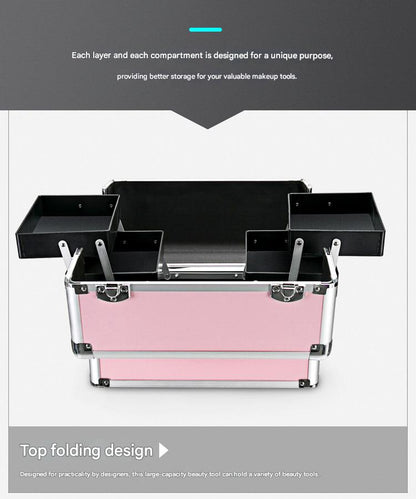 Cosmetic Case Rolling Luggage Makeup Train Trolley Large Capacity Suitcase with Lock Swivel Wheels For Salon Barber Manicurist