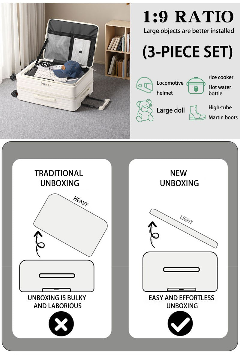 Large Capacity Expandable Suitcase Multi-Function Side Opening Luggage Boarding Case Cup Holder Shock-Absorbing Brake Wheels