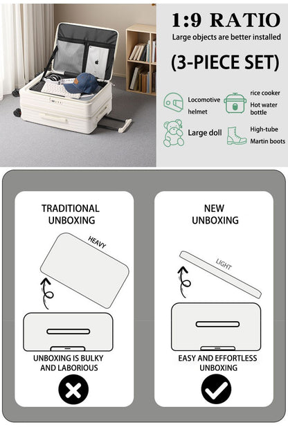 Large Capacity Expandable Suitcase Multi-Function Side Opening Luggage Boarding Case Cup Holder Shock-Absorbing Brake Wheels