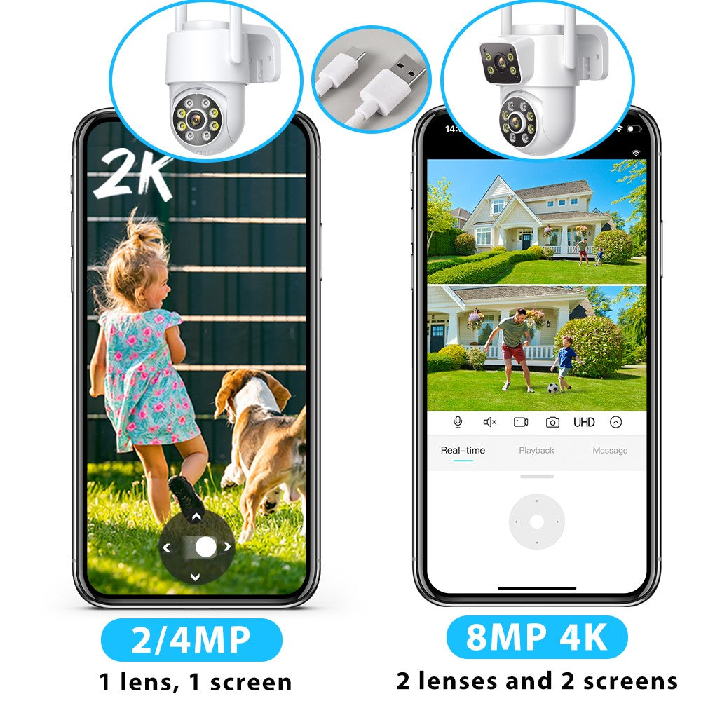 8MP 4K Wifi PTZ Camera Dual Lens Dual Screens Surveillance Camera Outdoor 2MP 4MP HD Night Vision Home Security Camera ICSEE APP