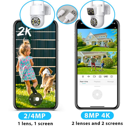 8MP 4K Wifi PTZ Camera Dual Lens Dual Screens Surveillance Camera Outdoor 2MP 4MP HD Night Vision Home Security Camera ICSEE APP