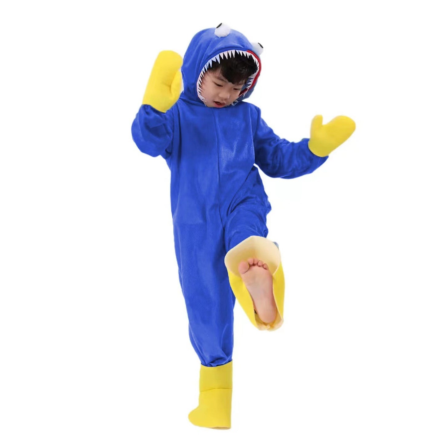 Blue Monster Cosplay Costume Play Game Character Plush Horror Scary Soft Gift for Boys Girls Halloween Party Hooded Jumpsuit