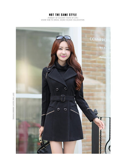 Autumn Winter Women Wool Coat 2024 Ladies Woolen Long Coat Female Fashion Slim-fit Double-Breasted Jacket with Belt S-3XL