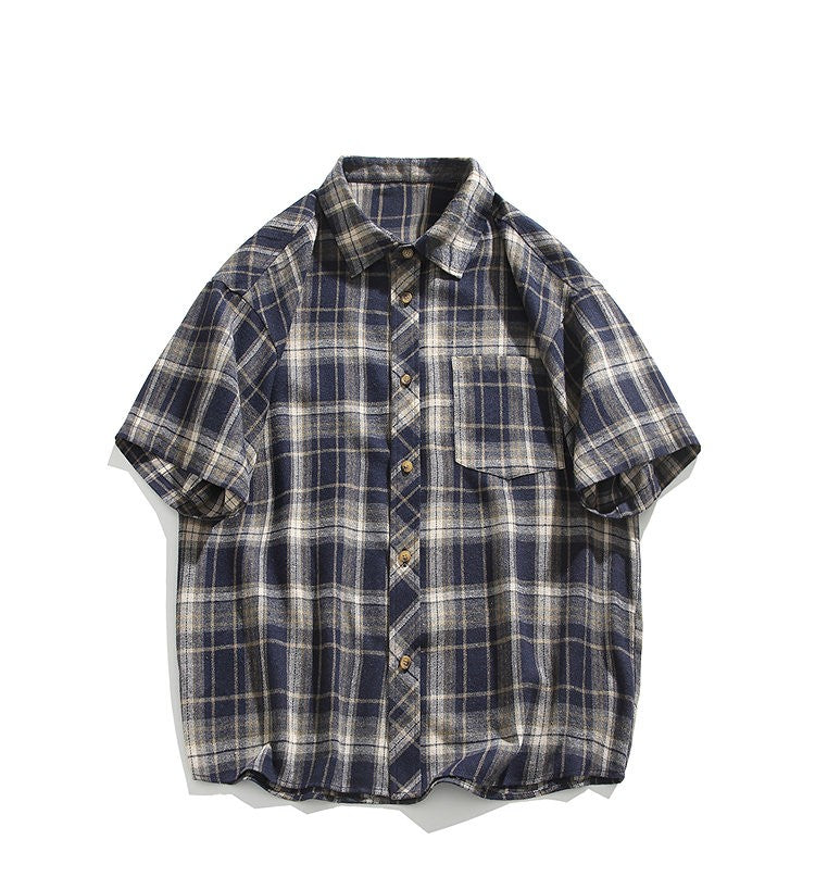 2025 Mens Cotton Plaid Style Cargo Shirts Casual Dress Short Sleeve Work Streetwear Blouses M-5XL
