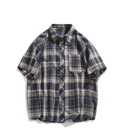 2025 Mens Cotton Plaid Style Cargo Shirts Casual Dress Short Sleeve Work Streetwear Blouses M-5XL
