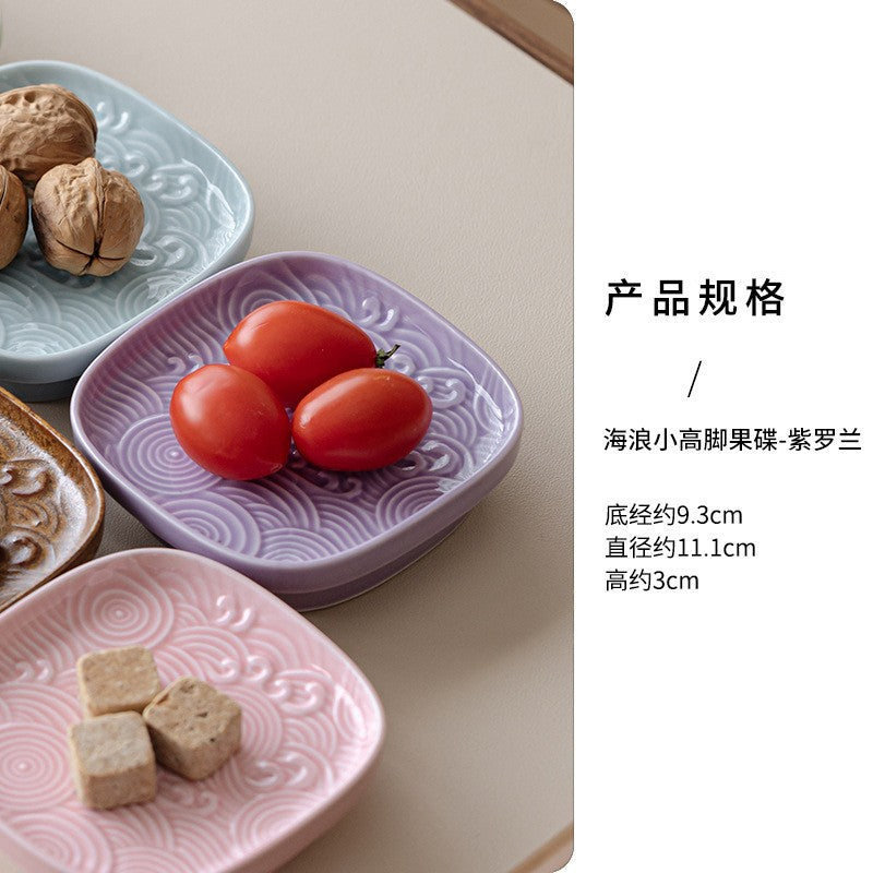 Sea Wave Little High Foot Fruit Dishes Handmade Pastry Plate Candy Bar Food Storage Tray Hospitality Dishes Cafes Ornaments Gift