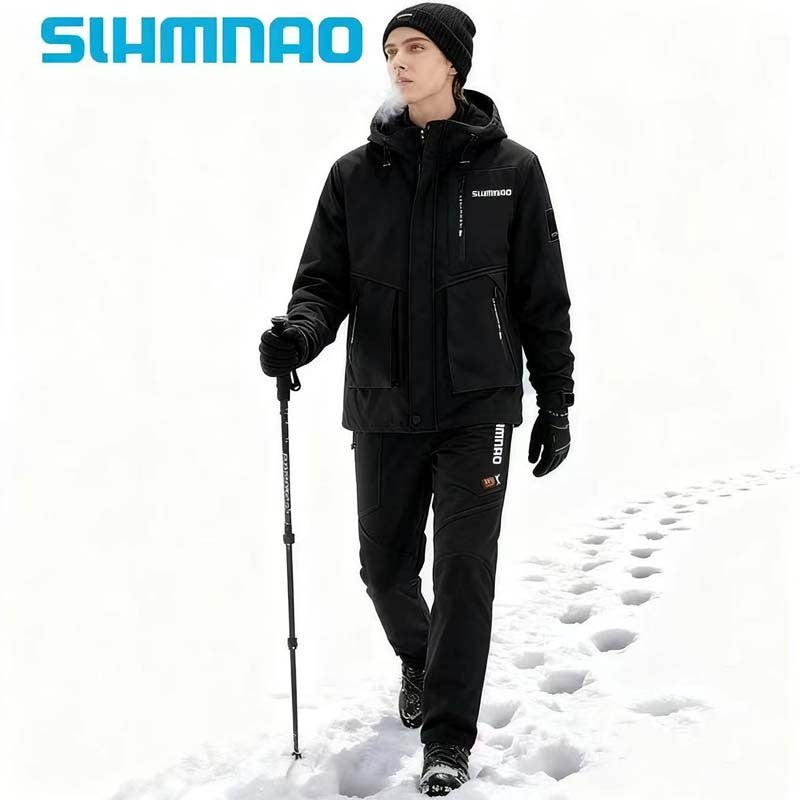 2026 Conjunto de Ciclismo com Capuz Soft Shell de Pele de Tubarão para Uso Externo, Conjunto de Pesca Quente de Veludo Masculino, Conjunto de Assalto de Soft Shell e Veludo