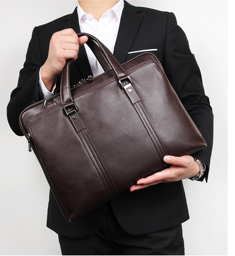 Luxury Genuine Leather Briefcase Men Leather Business Bag 15.6" Laptop Bag 14 Male Office Bag Document File Case Shoulder Bag