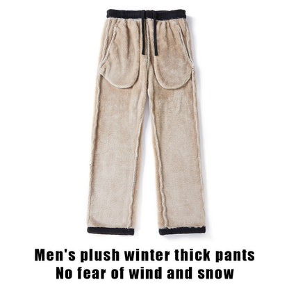 IPPOLICH Mens Winter Casual Pants Outdoor Plush Velvet Thickened Cold-proof Pure Cotton Casual Pants Men Windproof Warm Trousers