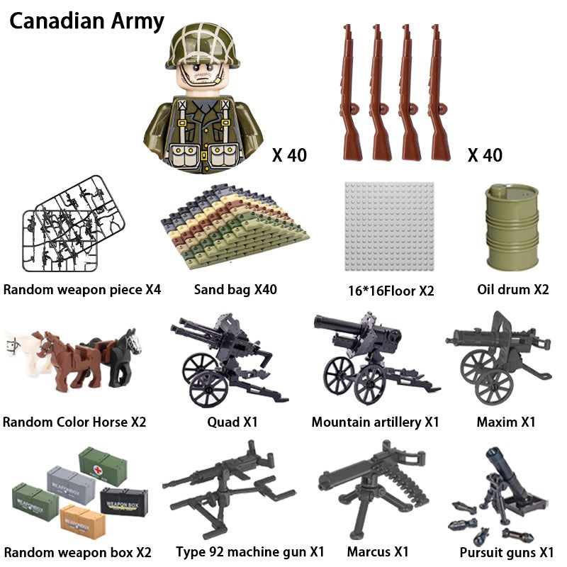 Brinquedos de blocos de montar para crianças: Modelos de Mini Armas de Exército Nacional de Guerra de Soldados de Infantaria da Segunda Guerra Mundial