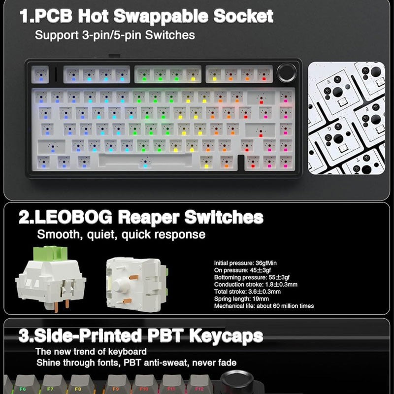 Teclado Mecânico Gamer AULA F75 RGB Layout 75% Personalizado Gravação Lateral Montagem Gasket 80 Teclas Keycaps PBT Gradiente
