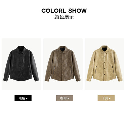 Men New Leather Jacket Men's Retro Black Classic Turn Collar Leather Jackets Trendy Cool Jacket Motorcycle Faux Leather Jacket