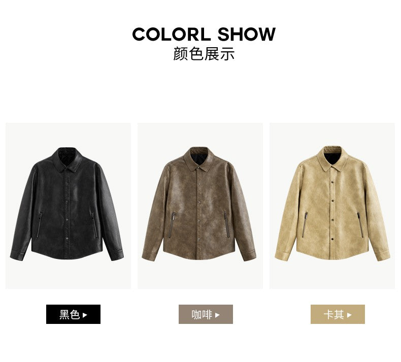 Men New Leather Jacket Men's Retro Black Classic Turn Collar Leather Jackets Trendy Cool Jacket Motorcycle Faux Leather Jacket