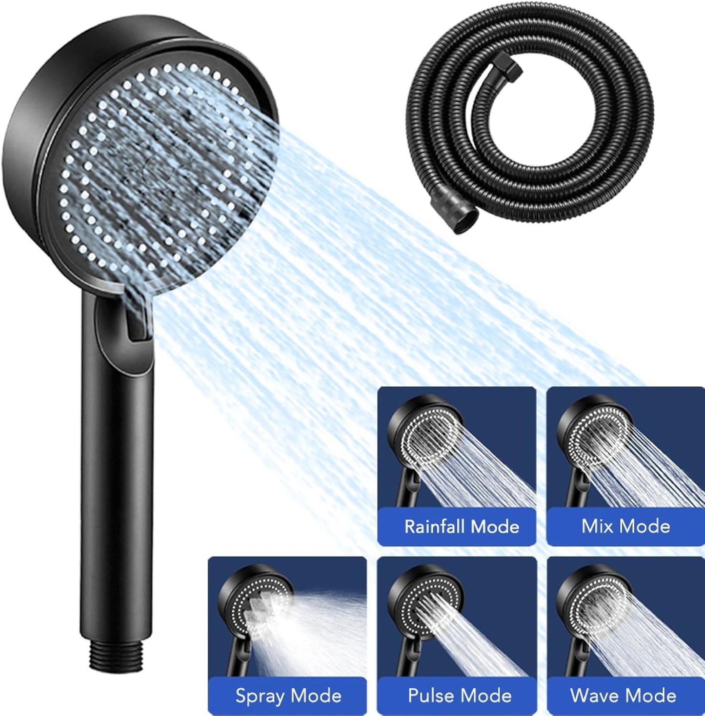 5 Mode Handheld Shower Head High Pressure Water Booster Massage Spray Jet with Anti Leak Proof Hose for Bathroom Household Bath