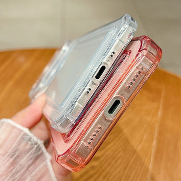 Card Slot Pocket Phone Case For iPhone 17 Air 16 15 14 13 12 11 Pro Max Plus 16e Shockproof Transparent Silicone Soft TPU Cover