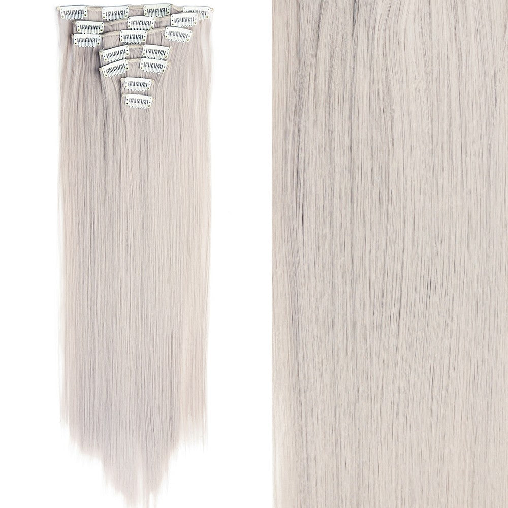 7 peças/conjunto de aplique de cabelo com 16 grampos, preto, longo e liso, cabelo natural, aplique de cabelo ombre, fibra resistente ao calor para penteado feminino