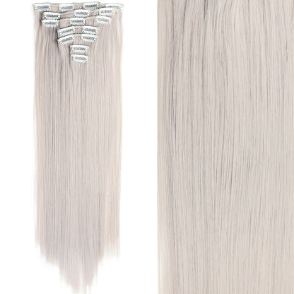 7 peças/conjunto de aplique de cabelo com 16 grampos, preto, longo e liso, cabelo natural, aplique de cabelo ombre, fibra resistente ao calor para penteado feminino