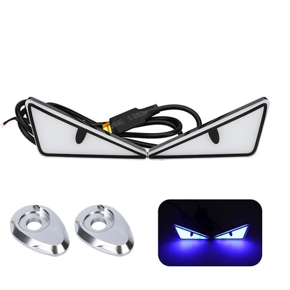 1Par de Faróis de Moto LED Triangulares Devil Eye com Espaçador Adaptador Mini Lâmpada Olho de Águia Luz Traseira Decorativa