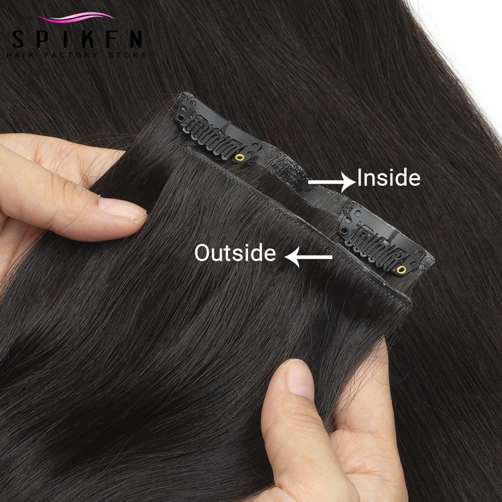 Mega Hair de Tic Tac Invisible PU Extensões de Cabelo Humano Liso Chocolate Castanho Máquina Remy 100-120g 7 Peças/Conjunto