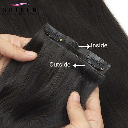 Mega Hair de Tic Tac Invisible PU Extensões de Cabelo Humano Liso Chocolate Castanho Máquina Remy 100-120g 7 Peças/Conjunto
