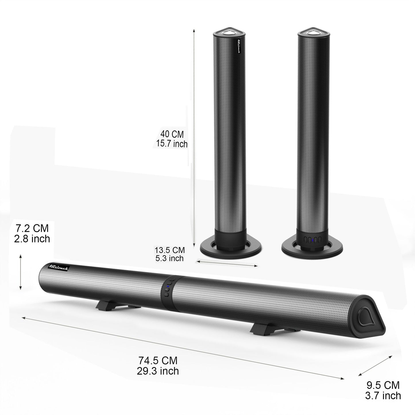 Soundbar estéreo para TV 2 em 1 destacável com Bluetooth, rádio FM e separação em 2 caixas de som para uso em pedestal ou na horizontal