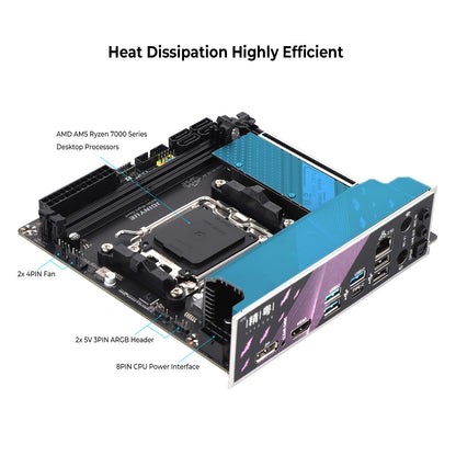 JGINYUE AM5 Motherboard supports AMD Ryzen 7000 series CPU processors DDR5 dual channel Memory RAM ITX B650i Night Devil