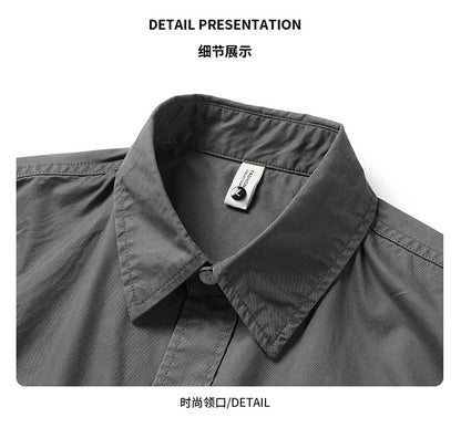 Oversize Cargo Shirts Men Japanese Streetwear Vintage Fashion Loose Casual Long Sleeve Cityboy Pure Cotton Button Shirts Blouses