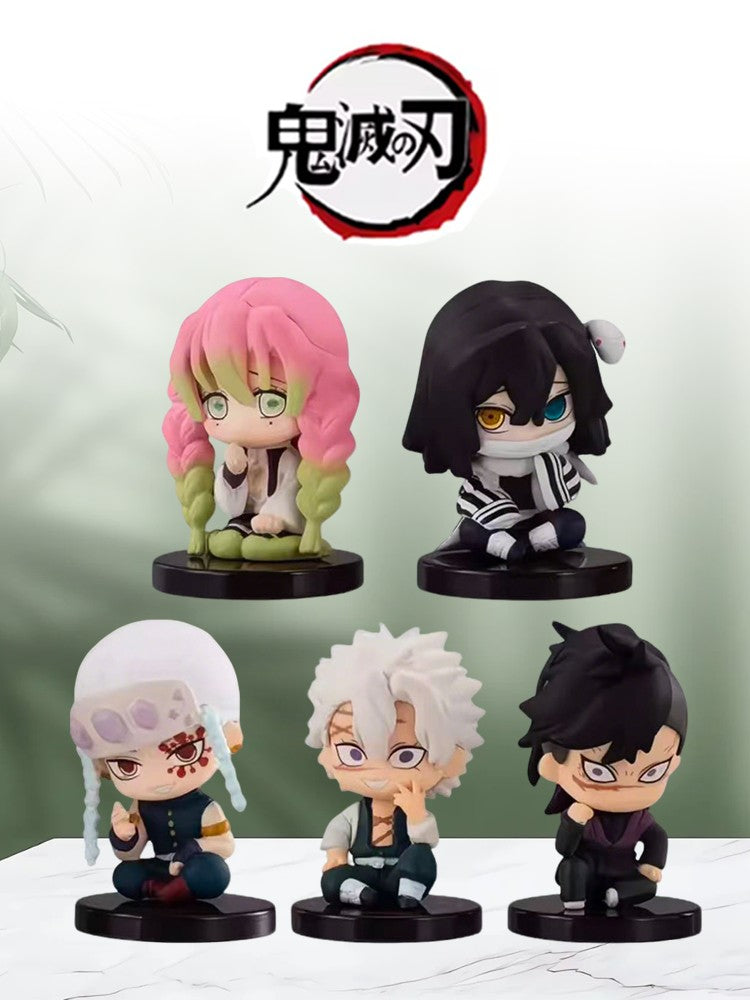 5 Peças Q Versão Demon Slayer Sentado Boneco Fantasma Tanjiro Nidouzi Inosuke Zenitsu Brinquedo Modelo de PVC Colecionável Presente